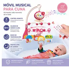 EVERSO - Móvil Musical Para Cuna Bebé Con Proyector Y Control Remoto Rosado