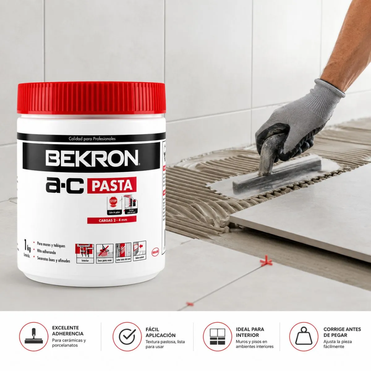 BEKRON - Adhesivo Ceramicas Ac Pasta 1 Kg Porcelanatos Bekron