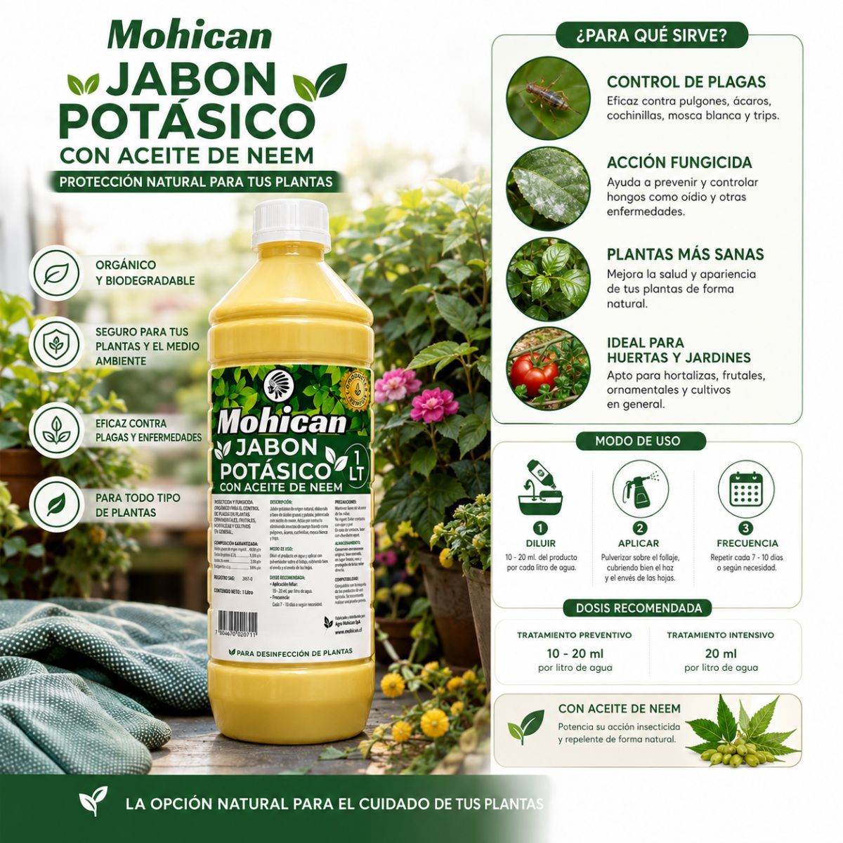 MOHICAN - Jabon Potásico Concentrado Aceite Neem 1 Lt Mohican