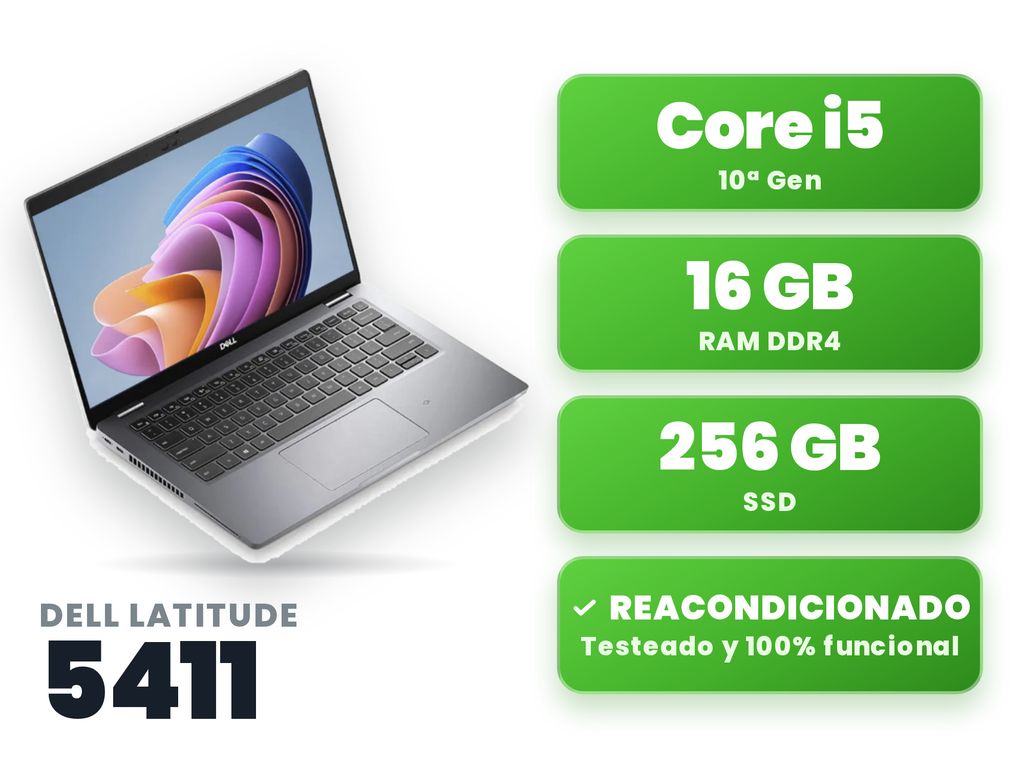 Latitude 5411 16GB Ram 256GB Intel Core I5-10400H Notebook Reacondicionado Win11Pro
