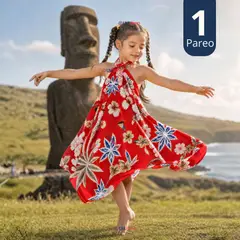 UTILISIMO - Pareo Pascuense Niña Hawaiano Rojo Danza Fiestas Patrias