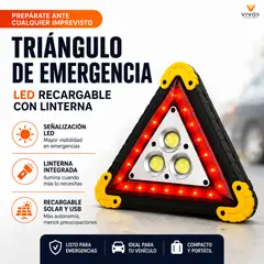 MOVI - Triangulo de emergencia recargable y con panel solar, Luz Led y linterna