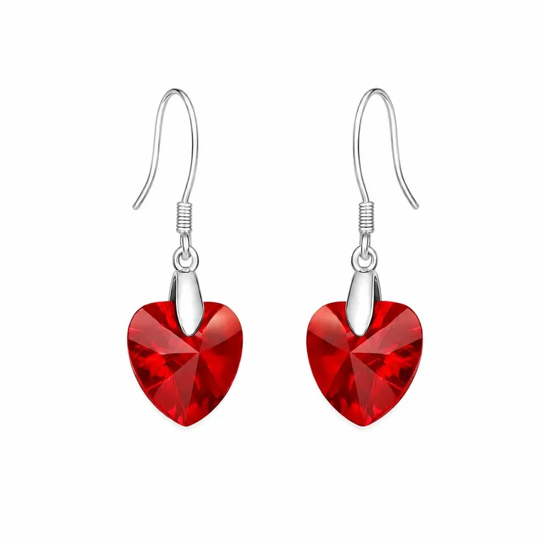 Aros Cristal Austriaco Corazon Rojo Plata Ley 925 Rojo TALLA UNICA