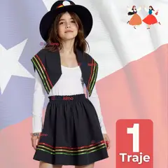 UTILISIMO - Traje Nortino Vestido Niña Negro 3 Piezas Fiestas Patrias