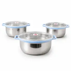 GENERICO - Set de 3 recipientes de acero inoxidable con tapa hermética 14/16/18 cm