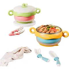 YEEHOO - Bowl térmico para bebé con ventosa set 3 piezas azul Jinshi