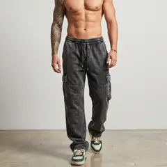 D'JOE - Pantalón Buzo Ancho Cargo Hombre Acid Wash