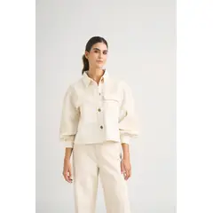 VELEZ - Vélez Chaqueta Aguamarina Tela Mujer Bordados Gamuza Blanco