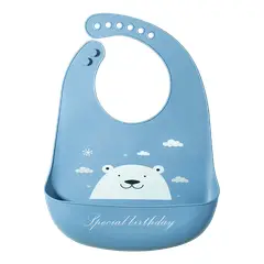 YEEHOO - Babero de silicona 3D impermeable diseño oso azul y blanco
