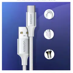 UGREEN - Cable Usb-a 2.0 A Usb-c Niquelado Trenzado 1m Blanco