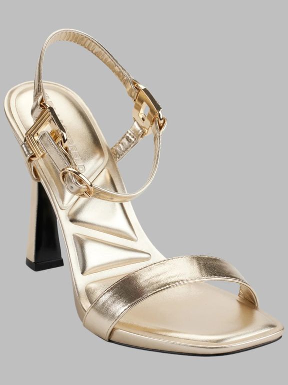 Sandalias de tacón con tira en el tobillo Dorado
