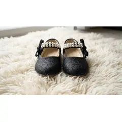 COMPRAPO - Zapato Calzado Princesa Niña Glitter Negro Lazo Perlas
