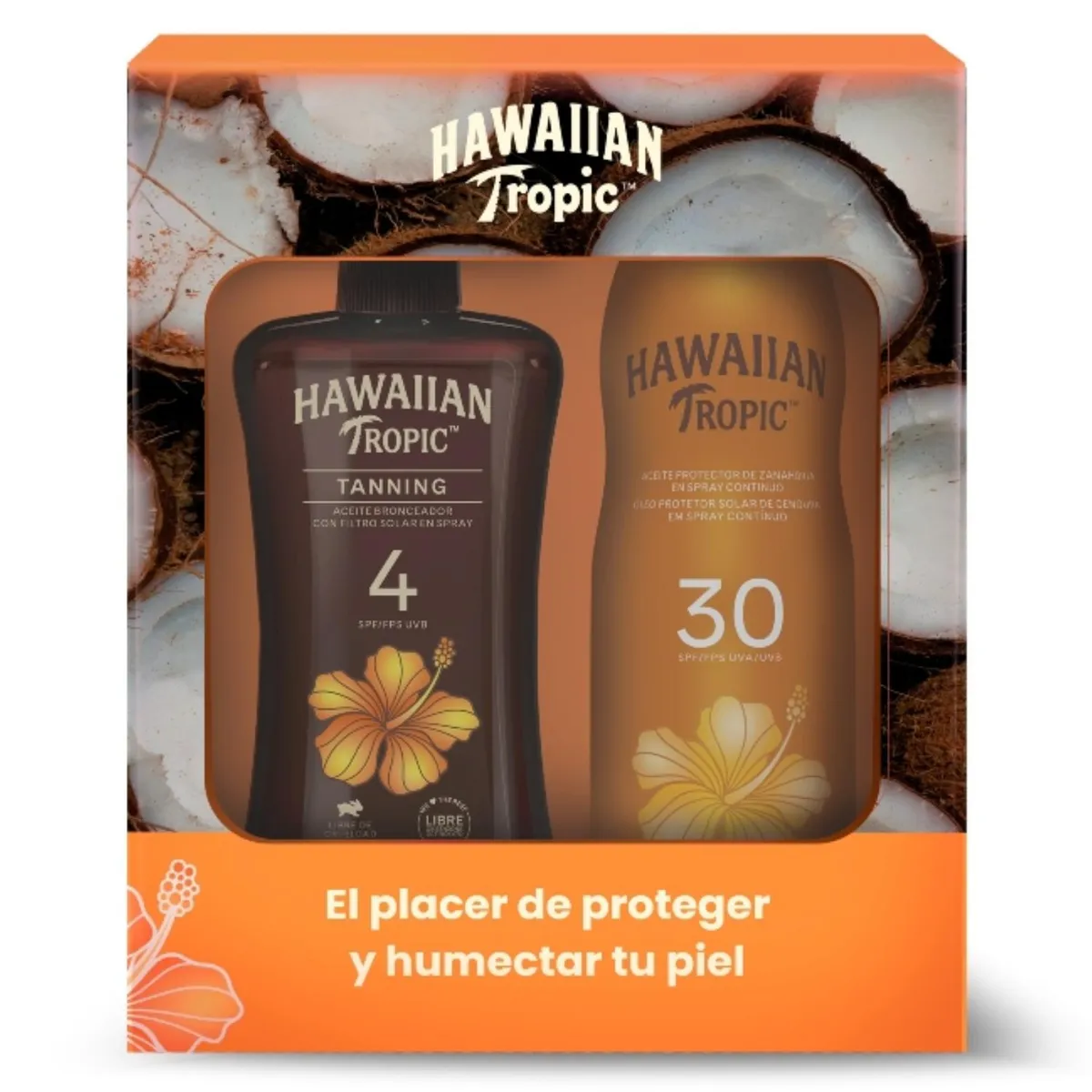 HAWAIIAN TROPIC - Set Aceite Bronceador FPS 4 240Ml + Aceite Protector FPS 30 180Ml Hawaiian Tropic