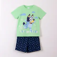 BLUEY - Pijama Manga Corta Niño Lets Go Verde