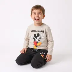 DISNEY - Pijama Manga Larga Niño Mickey Always Funday Beige