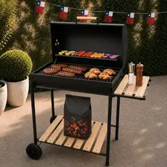 GENERICO - Parrilla Asador A Carbon Barril Económica Con Repisa Ruedas