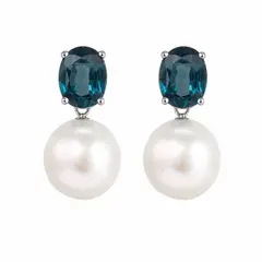 MERY SATT - Aros Perlas Cultivadas y Blue Topaz