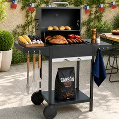 GENERICO - Parrilla Asador A Carbon Acero Inoxidable Con Ruedas Tapa