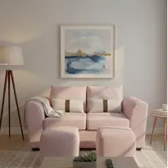 FANCY HOGAR - Sofá 2C + 2 Pouf Tela Beige