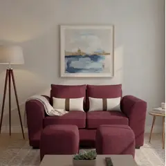 FANCY HOGAR - Sofá 2C + 2 Pouf Tela Beige