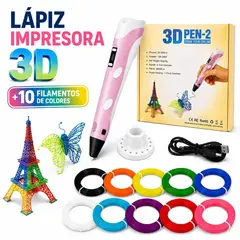 GENERICO - Lapiz impresora 3D color Rosado mas 10 Filamentos
