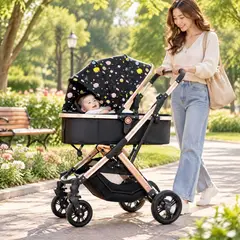BABYLUNA - Coche Cuna Paseo de Lujo Plegado Automático con Marco de Aluminio y Asiento Reclinable