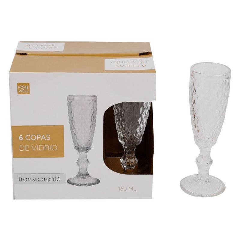 HOMEWELL - Set 6 Copas Champagne Vidrio Transparentes 160Ml