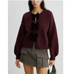 VELVET - Cardigan Rojo con lazo Mujer Tejido