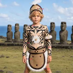 UTILISIMO - Traje Pascuense Completo 5 Piezas Polera Tatuajes NIño Rapa Nui Fiestas Patrias