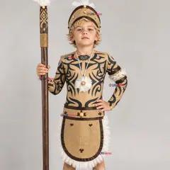 UTILISIMO - Traje Pascuense Completo 5 Piezas Polera Tatuajes NIño Rapa Nui Fiestas Patrias