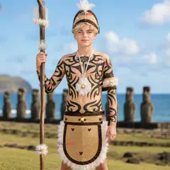 UTILISIMO - Traje Pascuense Completo 5 Piezas Polera Tatuajes Juvenil Rapa Nui Fiestas Patrias