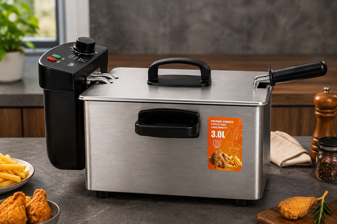 Freidora De Aceite 3 Litros 2000 Acero Inoxidable Con Canasta Y Control De Temperatura