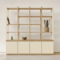 ARCA MUEBLES - Biblioteca "Arrayán" Estantería Abierta de Madera con Postes - Beige - 180x35x200 cm