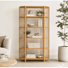 ARCA MUEBLES - Biblioteca "Siete Tazas" Estantería de Madera con Barrotes - Natural - 80x35x180 cm