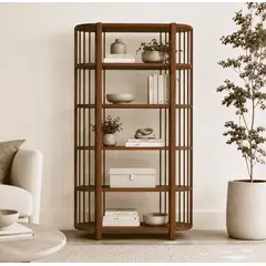ARCA MUEBLES - Biblioteca "Siete Tazas" Estantería de Madera con Barrotes - Café - 80x35x180 cm
