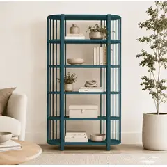 ARCA MUEBLES - Biblioteca "Siete Tazas" Estantería de Madera con Barrotes - Azúl Marino - 80x35x180 cm