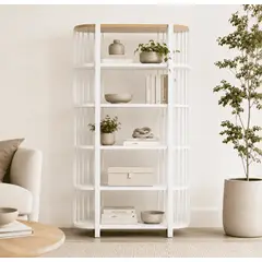 ARCA MUEBLES - Biblioteca "Siete Tazas" Estantería de Madera con Barrotes - Blanco - 80x35x180 cm