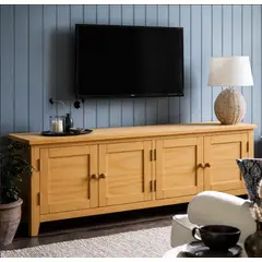 ARCA MUEBLES - Mueble de TV Minimalista Rack de Madera con 4 Puertas - Natural - 150x40x65 cm
