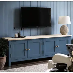 ARCA MUEBLES - Mueble de TV Minimalista Rack de Madera con 4 Puertas - Azúl Marino - 150x40x65 cm
