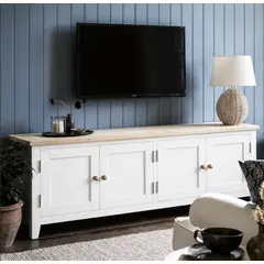 ARCA MUEBLES - Mueble de TV Minimalista Rack de Madera con 4 Puertas - Blanco - 150x40x65 cm