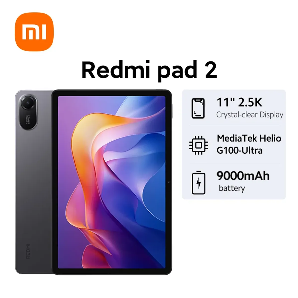 XIAOMI - Tablet Xiaomi Redmi Pad 2 8+256GB Negro con Batería de 9000 mAh Versión Global