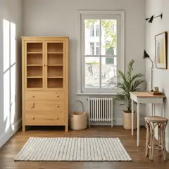 ARCA MUEBLES - Vitrina "Aura" Verde Grisácea Vitrina de Madera con Vidrio - Natural - 80x35x180 cm
