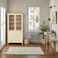 ARCA MUEBLES - Vitrina "Aura" Verde Grisácea Vitrina de Madera con Vidrio - Beige - 80x35x180 cm