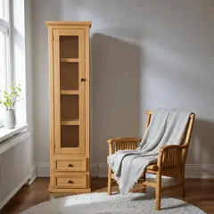 ARCA MUEBLES - Vitrina Vertical Slim Vitrina de Madera con Puerta de Vidrio - Natural - 55x35x180 cm