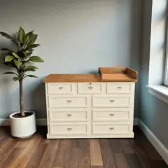 ARCA MUEBLES - Cómoda Mudador de Madera 9 Cajones Mueble Cambiador Ergonómico - Beige - 120x40x90 cm