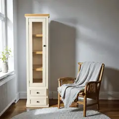 ARCA MUEBLES - Vitrina Vertical Slim Vitrina de Madera con Puerta de Vidrio - Beige - 55x35x180 cm
