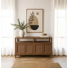 ARCA MUEBLES - Buffet "Palqui" de Madera y Rattan Aparador con Puertas - Café - 150x40x80 cm