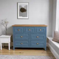 ARCA MUEBLES - Cómoda 7 Cajones Mueble de Madera Nativa para Dormitorio - Azúl Marino - 120x40x90 cm