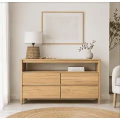 ARCA MUEBLES - Cómoda "Alerce" 4 Cajones con Nicho Mueble de Pino Natural - Natural - 120x40x90 cm