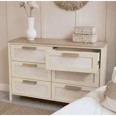 ARCA MUEBLES - Cómoda "Patagua" 6 Cajones Mueble de Madera con Frentes de Lino - Beige - 120x40x90 cm